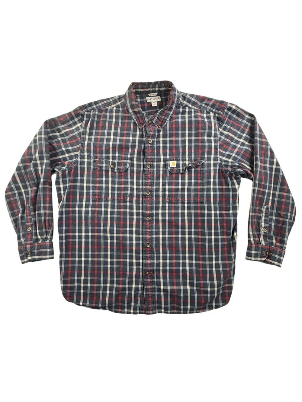 Carhartt Shirt Mens 2XL Blue Plaid Flannel Button Down Long Sleeve Relaxed Fit